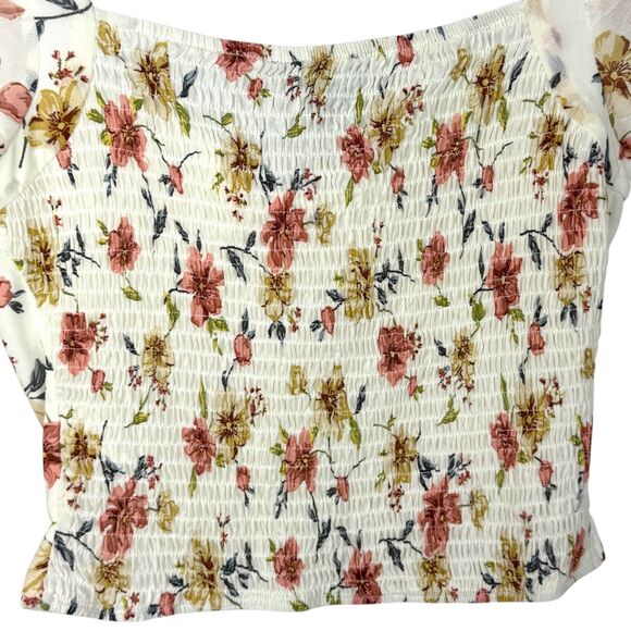 NWT Lulu's Cream pink and yellow floral print Ruched corset crop top Size Medium - Picture 9 of 11